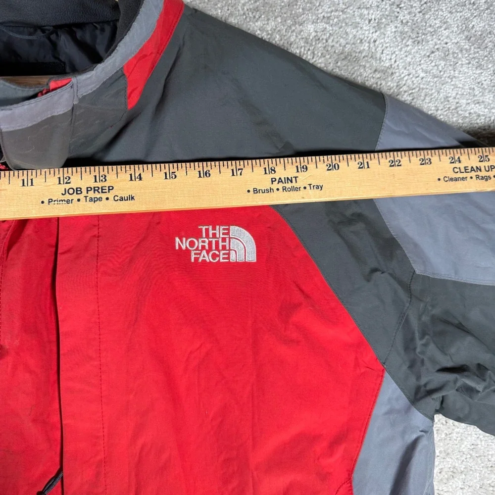 The North Face HyVent Jacket Mens XL Red Grey Zip Hooded Rain Shell Coat READ